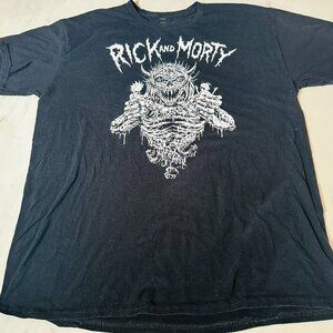 Rick and Morty Shirt Mens Large Black Adult Swim Death Metal Skeleton Skulls